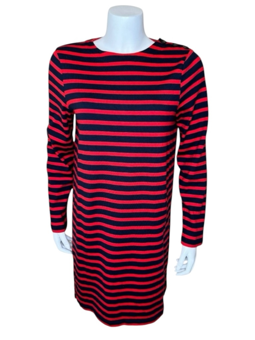 Boden Striped Shift Dress 8 US Red Blue Pullover Cotton